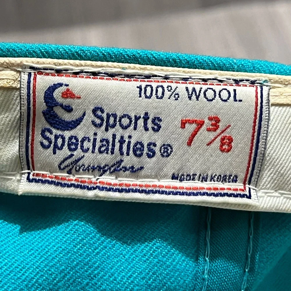 VTG Florida Marlins Sports Specialties Script Wool Fitted Hat 7‎ 3/8 Teal/Black